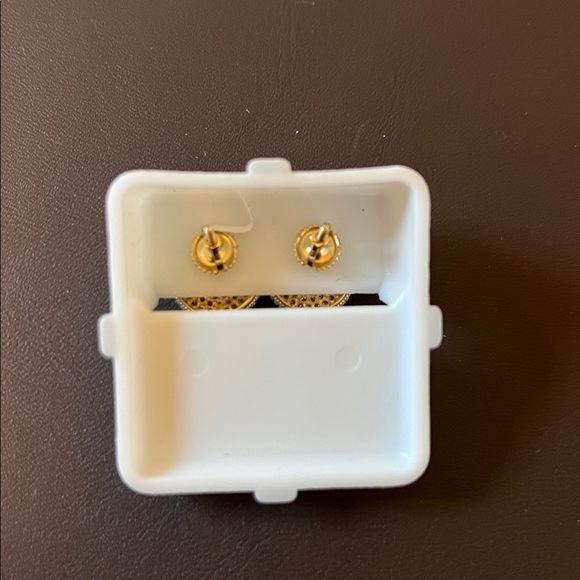 D&D DESIGNER STUD EARRING ROUND BEADED STAMPED 925 14kt GOLD SETTING SCREW BACK - Picture 5 of 6